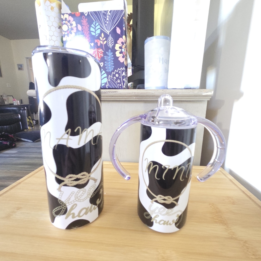 Black and White Cow Print Tumbler Set